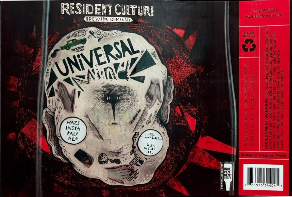 Universal Mind beer label from Resident Culture, artwork by Maryssa Pickett