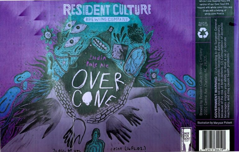 Over Cone beer label from Resident Culture, artwork by Maryssa Pickett