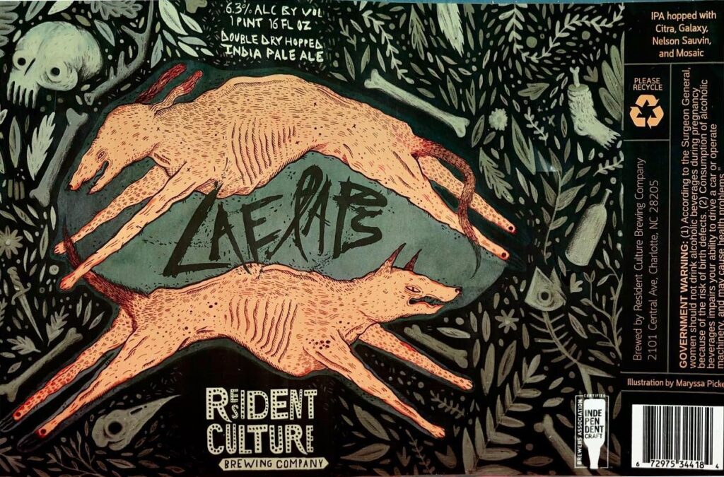 Laelaps beer label from Resident Culture, artwork by Maryssa Pickett