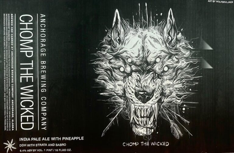 Chomp The Wicked beer label from Anchorage, artwork by Michelle KamMei Harvey