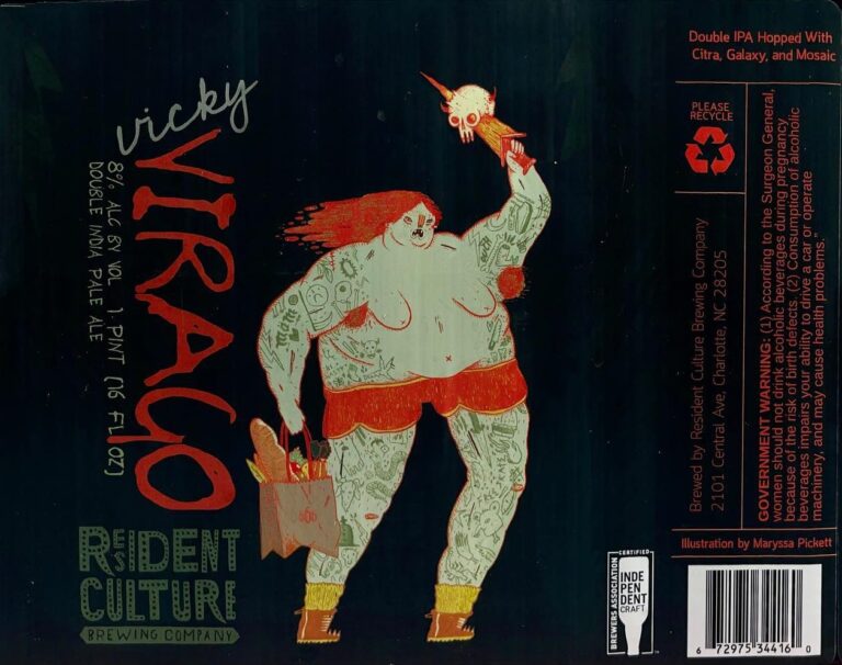 Vicky Virago beer label from Resident Culture, artwork by Maryssa Pickett