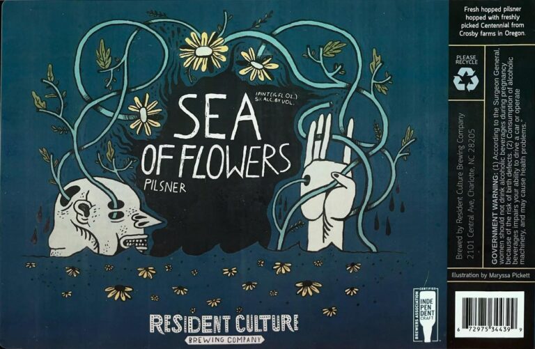Sea Of Flowers beer label from Resident Culture, artwork by Maryssa Pickett