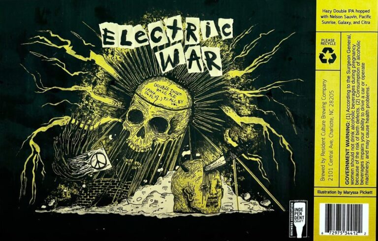 Electric War beer label from Resident Culture, artwork by Maryssa Pickett