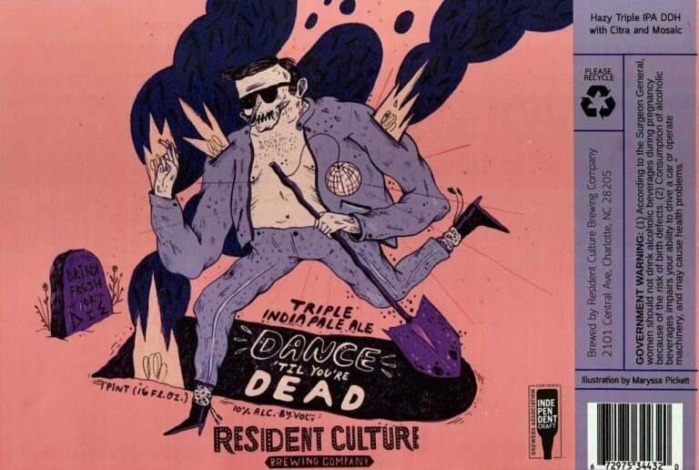 Dance Till Your Dead beer label from Resident Culture, artwork by Maryssa Pickett