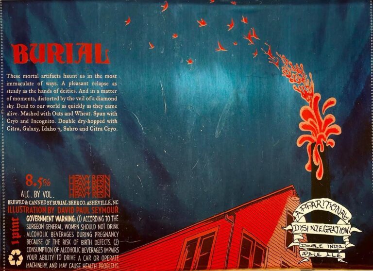 Apparitional Disintegration beer label from Burial, artwork by David Paul Seymour