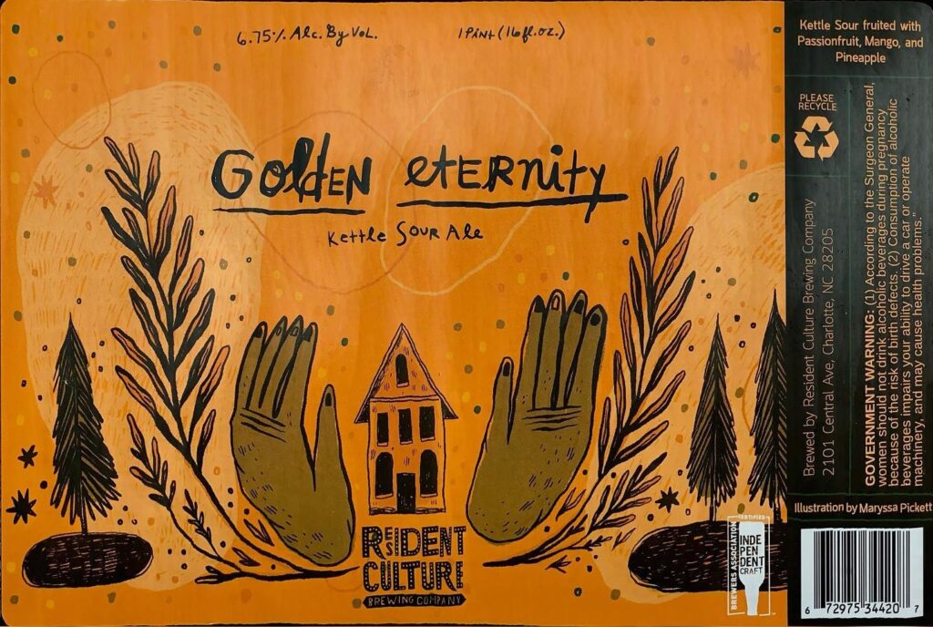 Golden Eternity beer label from Resident Culture, artwork by Maryssa Pickett