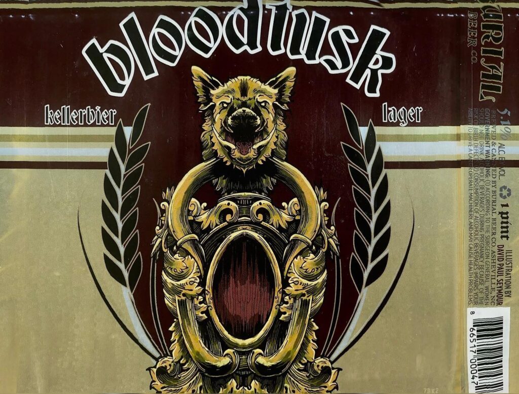 Bloodtusk Kellerbier Lager beer label from Burial, artwork by David Paul Seymour