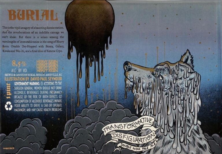 Transformative Disfiguration beer label from Burial, artwork by David Paul Seymour