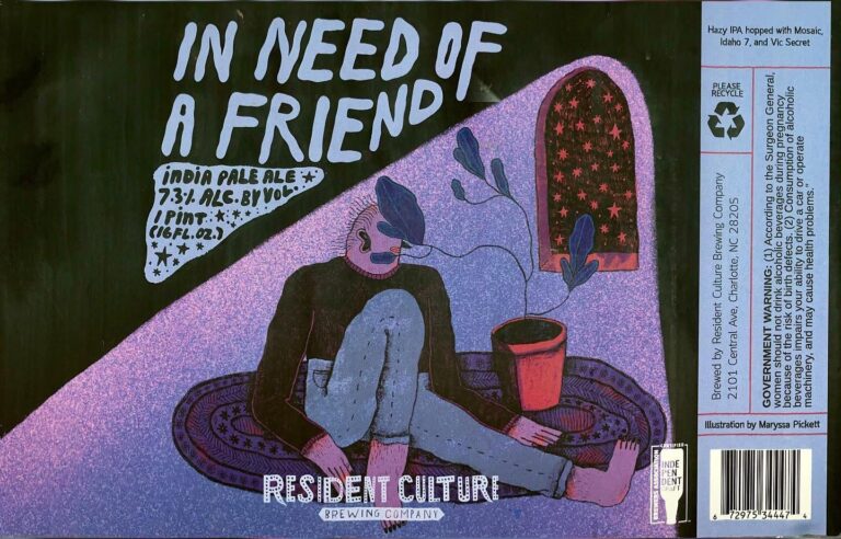 In Need of a Friend beer label from Resident Culture, artwork by Maryssa Pickett