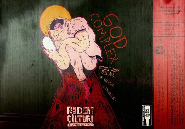 God Complex beer label from Resident Culture, artwork by Maryssa Pickett
