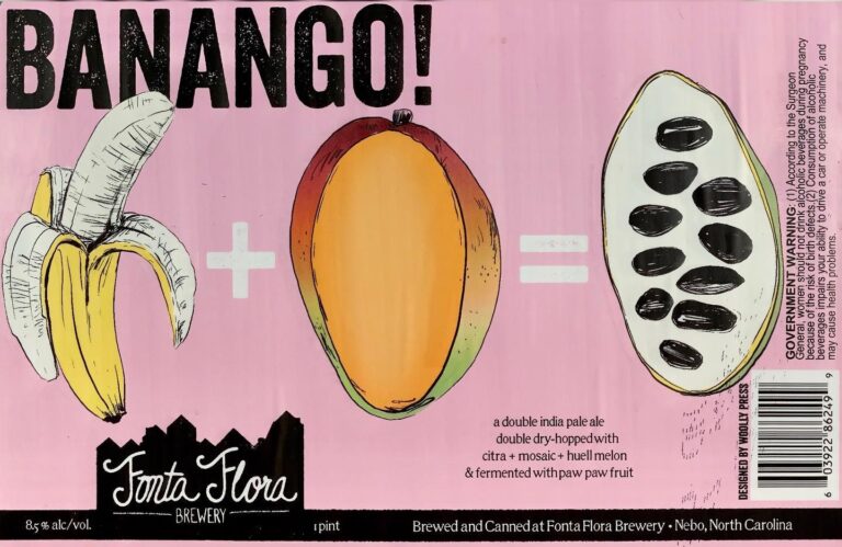 Banango beer label from Fonta Flora, artwork by Woolly Press 