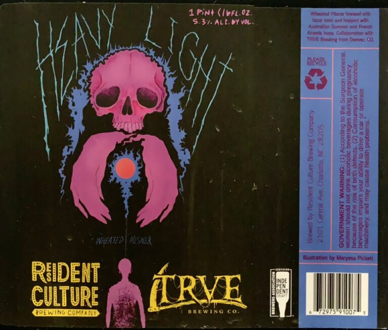 Heavy Light Vol. 1 beer label from Resident Culture, artwork by Maryssa Pickett