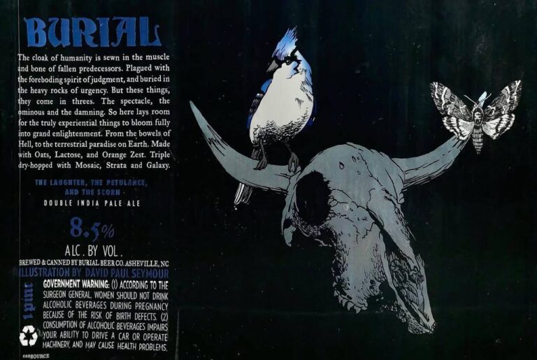 The Laughter, the Petulance, And the Scorn beer label from Burial, artwork by David Paul Seymour