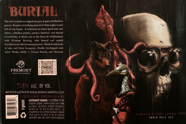 A Memoir of Truly Surreal Times beer label from Burial & Fremont, artwork by David Paul Seymour