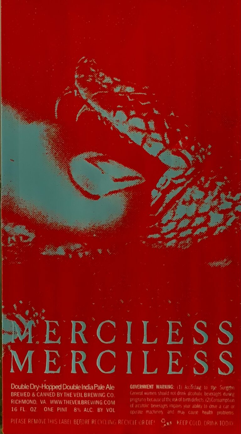 Merciless Merciless beer label from The Veil: a close crop of a red and teal abstract print