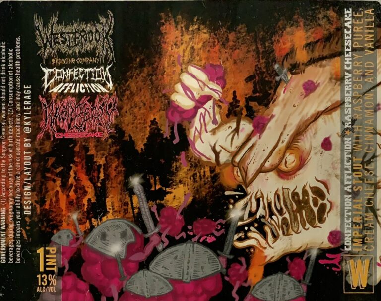 Confection Affliction: Raspberry Cheesecake beer label from Westbrook
