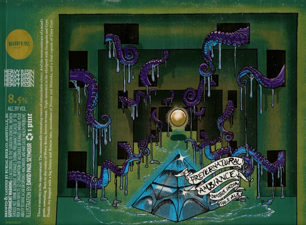 Preternatural Ambiance beer label from Burial, artwork by David Paul Seymour