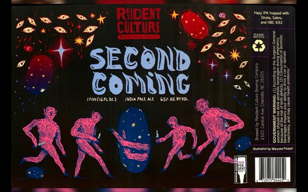 Second Coming beer label from Resident Culture, artwork by Maryssa Pickett