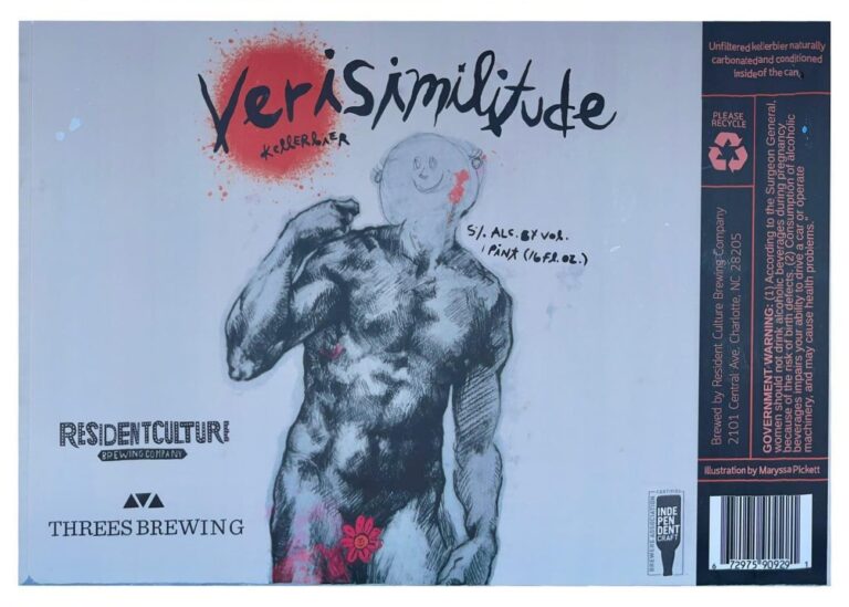 Verisimilitude beer label from Resident Culture & Threes, artwork by Maryssa Pickett