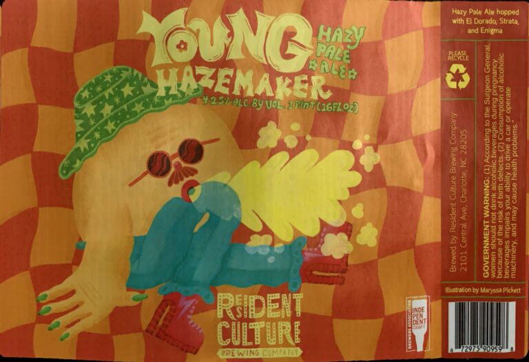 Young Hazemaker beer label from Resident Culture, artwork by Maryssa Pickett