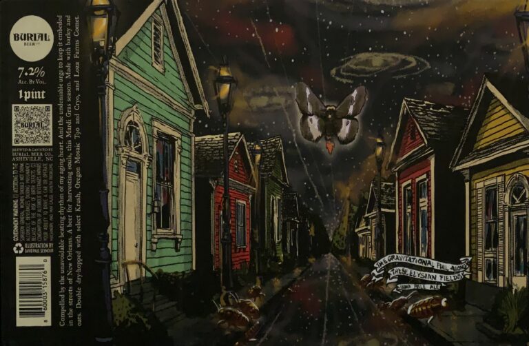 The Gravitational Pull Along These Elysian Fields beer label from Burial, artwork by David Paul Seymour