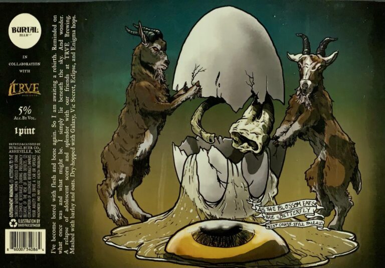 As the Blossom Eats the Butterfly beer label from Burial & TRVE, artwork by David Paul Seymour