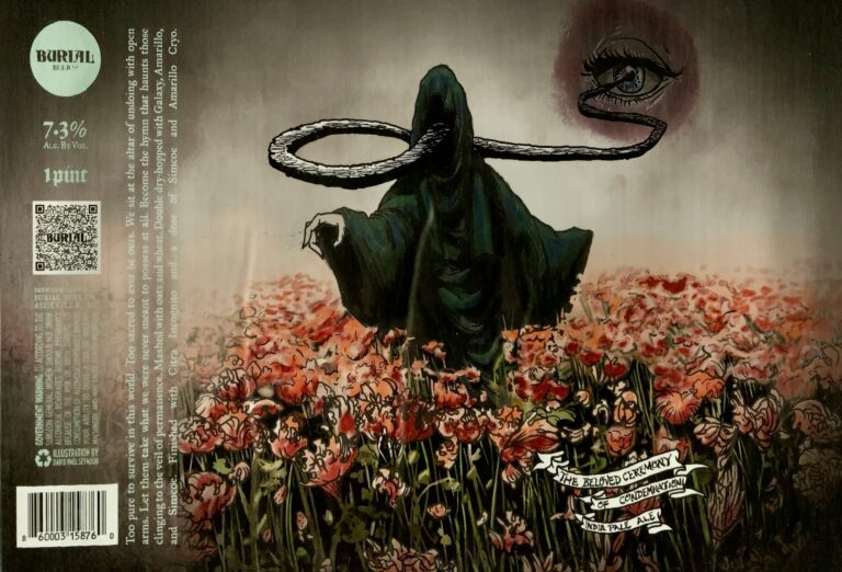 The Beloved Ceremony of Condemnation beer label from Burial, artwork by David Paul Seymour