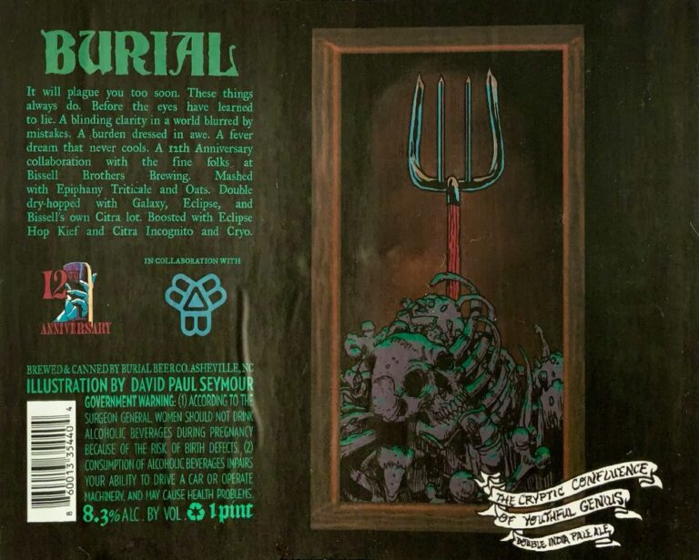 The Cryptic Confluence of Youthful Genius beer label from Burial & Bissell Brothers, artwork by David Paul Seymour