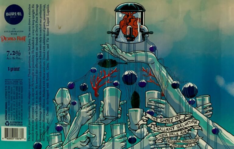 The Ghost Of A Gallant Salvation beer label from Burial & Devils Foot, artwork by David Paul Seymour