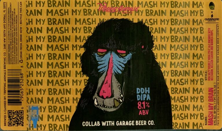 Mash My Brain beer label from Tripping Animals & Garage Beer, artwork by David León