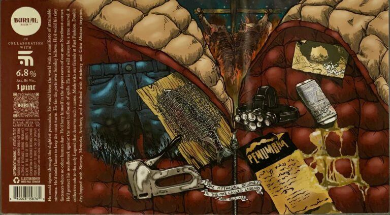 The Mythical Journey of the One Called Legend beer label from Burial & Fast Fashion, artwork by David Paul Seymour