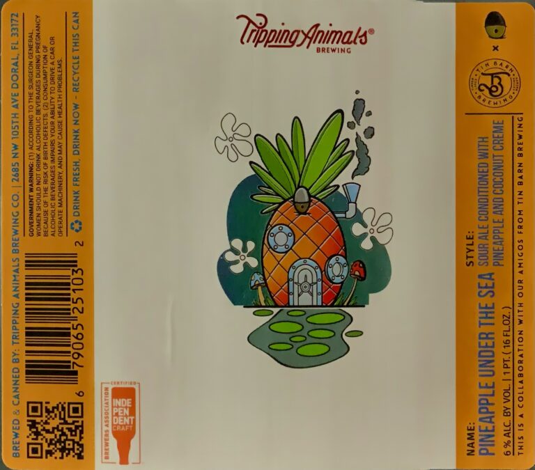 Pineapple Under the Sea beer label from Tripping Animals & Tin Barn