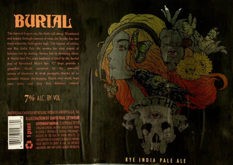 Scythe Rye IPA beer label from Burial, artwork by David Paul Seymour