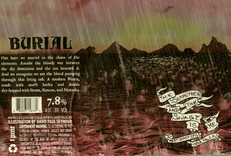 The Searcher and the Savage is Me beer label from Burial, artwork by David Paul Seymour