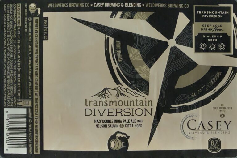 Transmountain Diversion beer label from WeldWerks & Casey