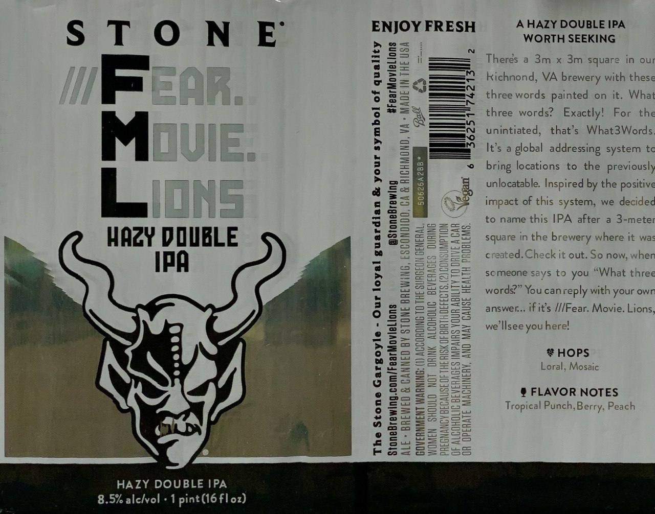 Stone ///Fear.Movie.Lions Double IPA label
