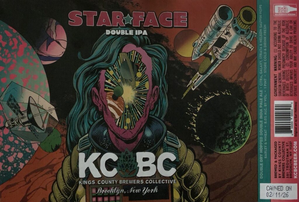 Star Face Double IPA label artwork by Earl Holloway for KCBC