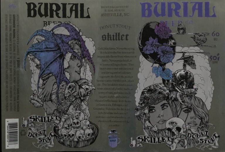 Skillet Donut Stout beer label from Burial, artwork by David Paul Seymour