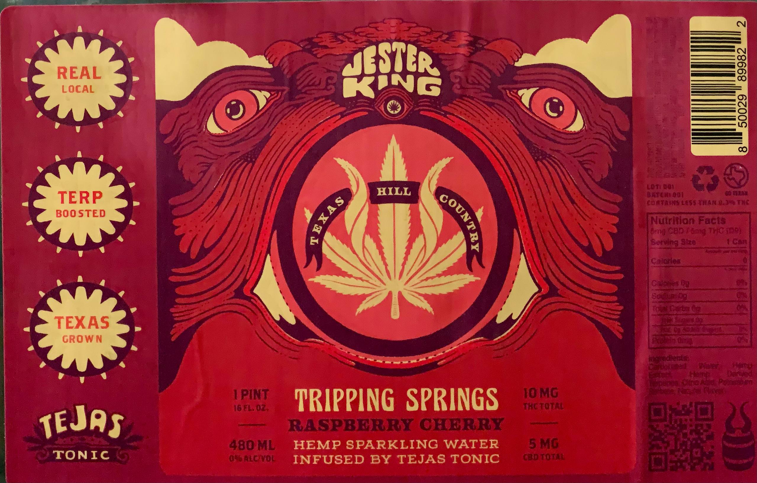 Jester King Tripping Springs raspberry cherry hemp sparkling water label artwork