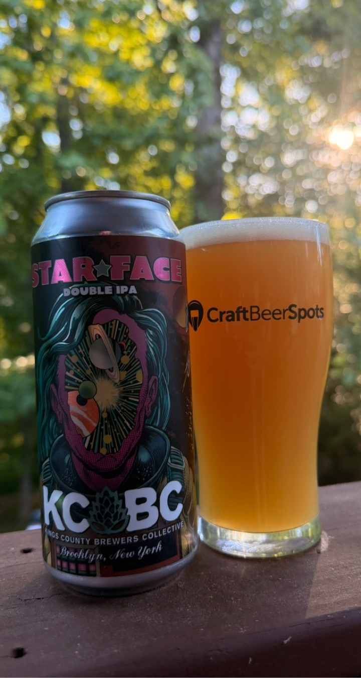 KCBC Star Face can with CraftBeerSpots glass