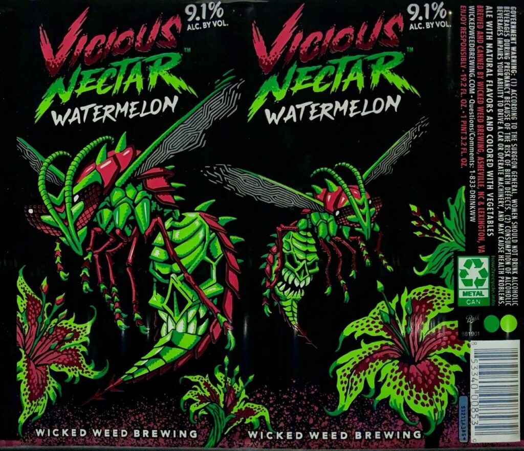 Vicious Nectar Watermelon label art by Wicked Weed Brewing