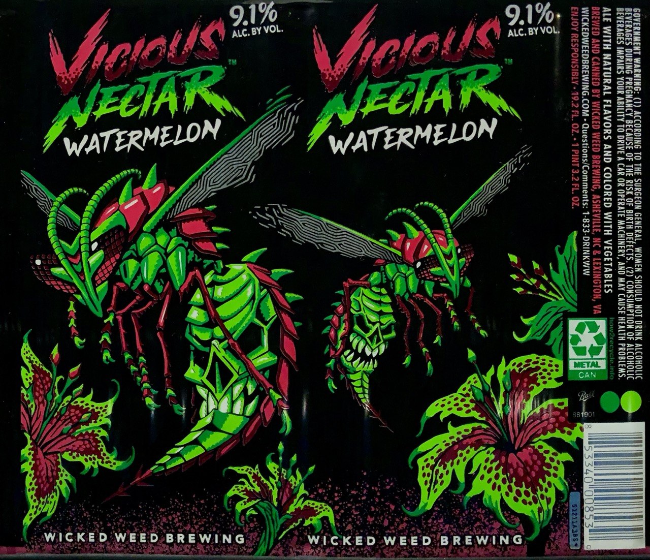 Vicious Nectar Watermelon label art by Wicked Weed Brewing