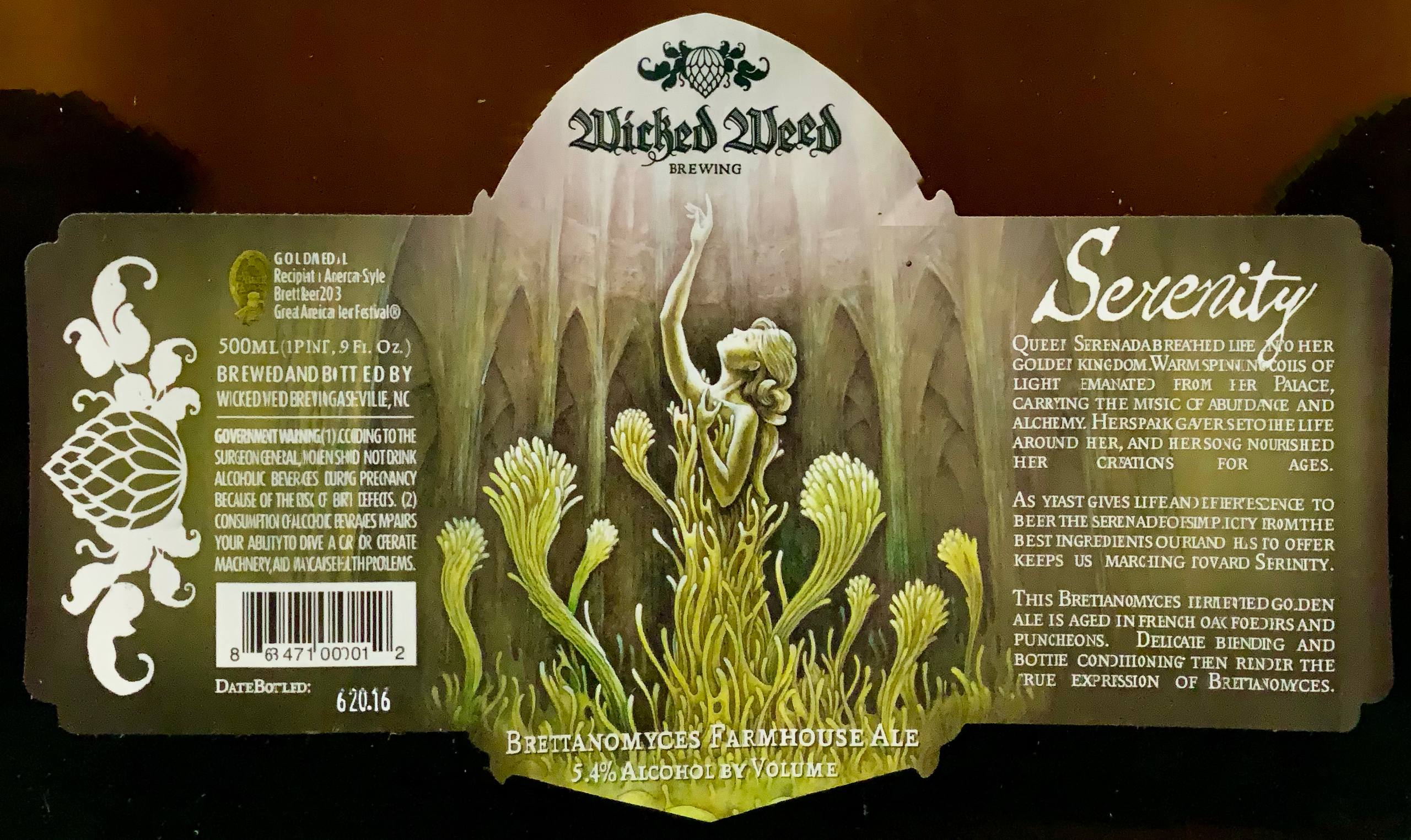 Wicked Weed Serenity Brettanomyces farmhouse ale label panorama