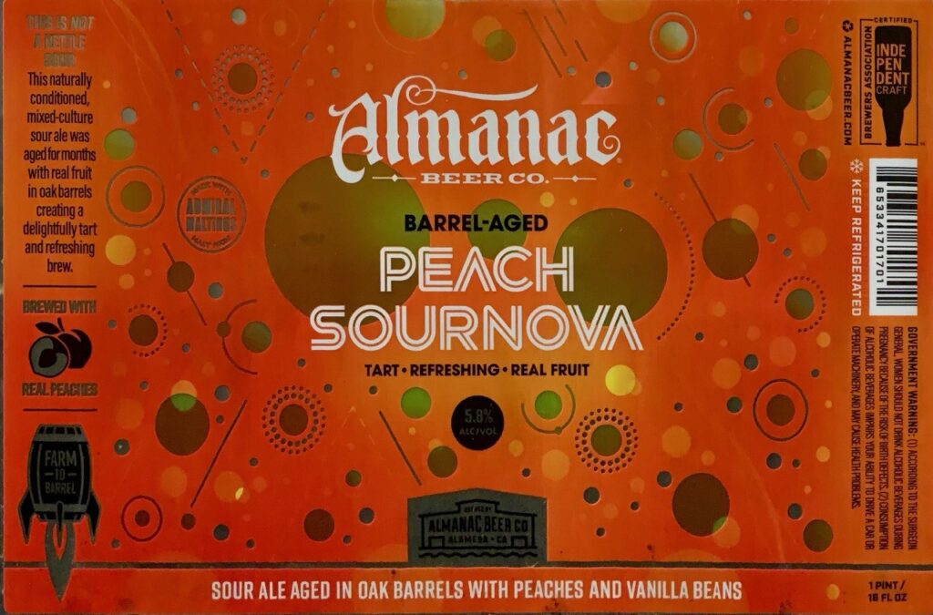 Almanac Peach Sournova barrel-aged sour ale label panorama
