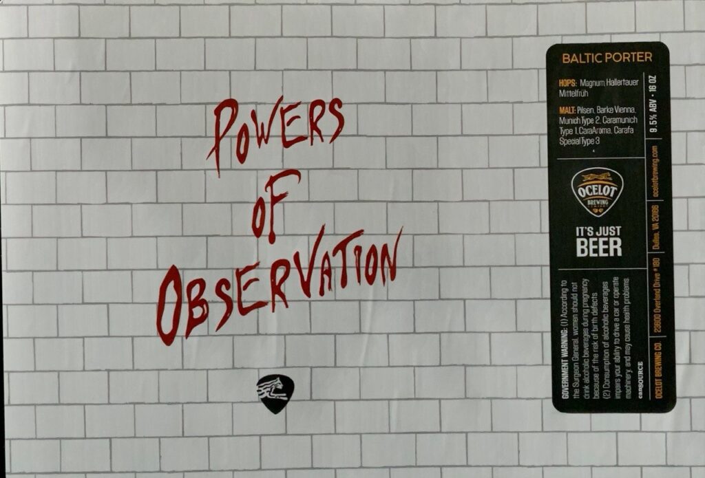 Ocelot Powers of Observation Baltic Porter label panorama with white brick wall and red lettering