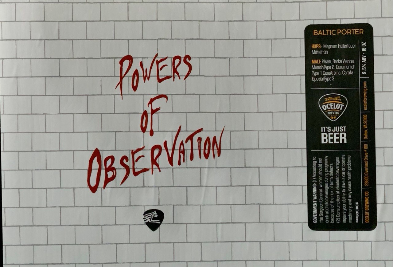Ocelot Powers of Observation Baltic Porter label panorama with white brick wall and red lettering