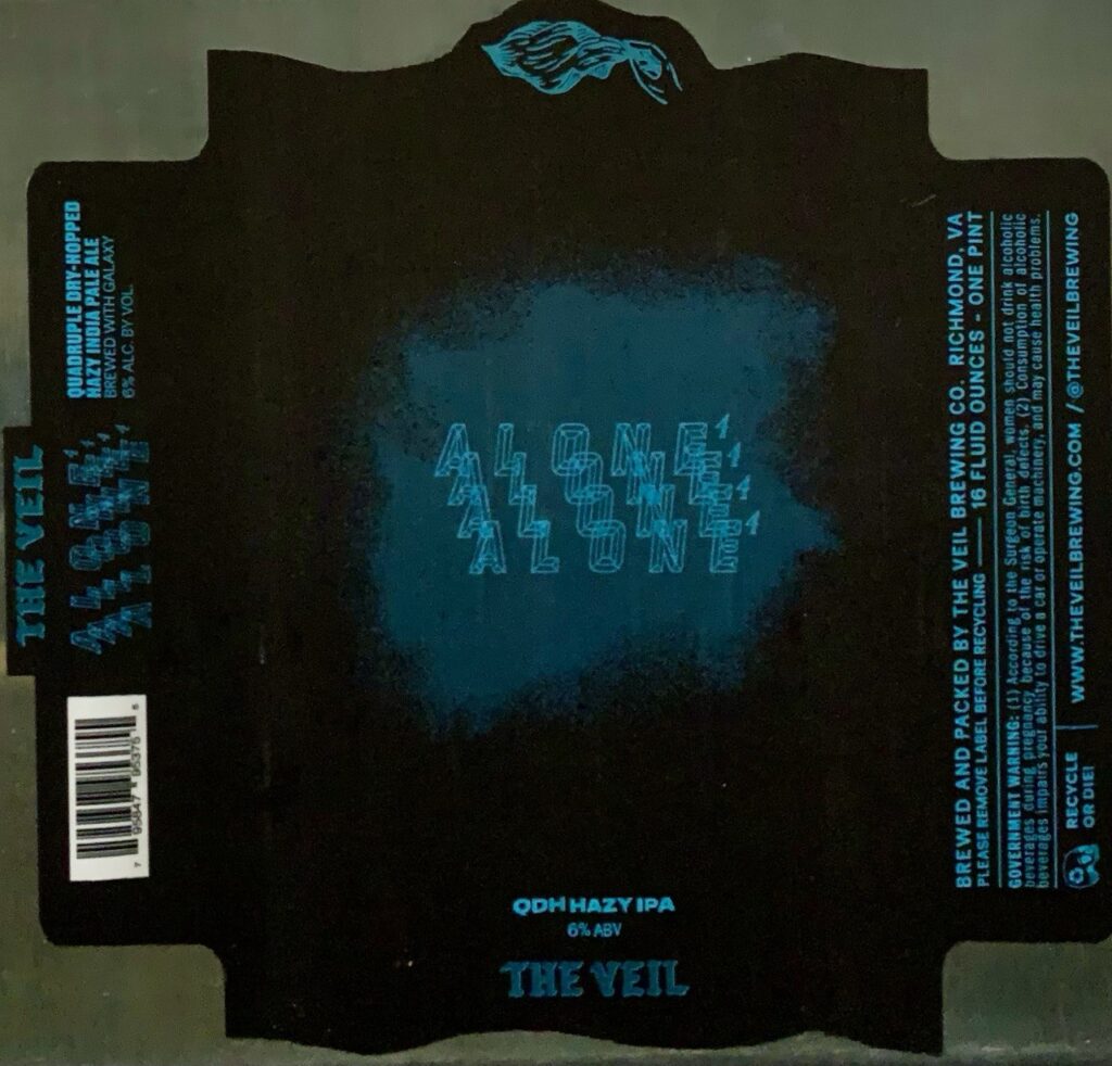 The Veil Alone⁴ black and teal repeated-title label panorama