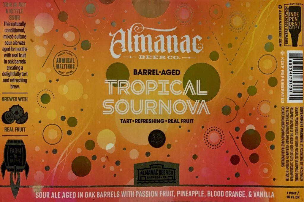 Almanac Tropical Sournova barrel-aged sour ale label panorama