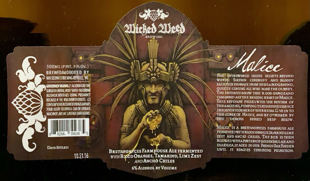 Wicked Weed Malice 2016 Brettanomyces farmhouse ale label panorama