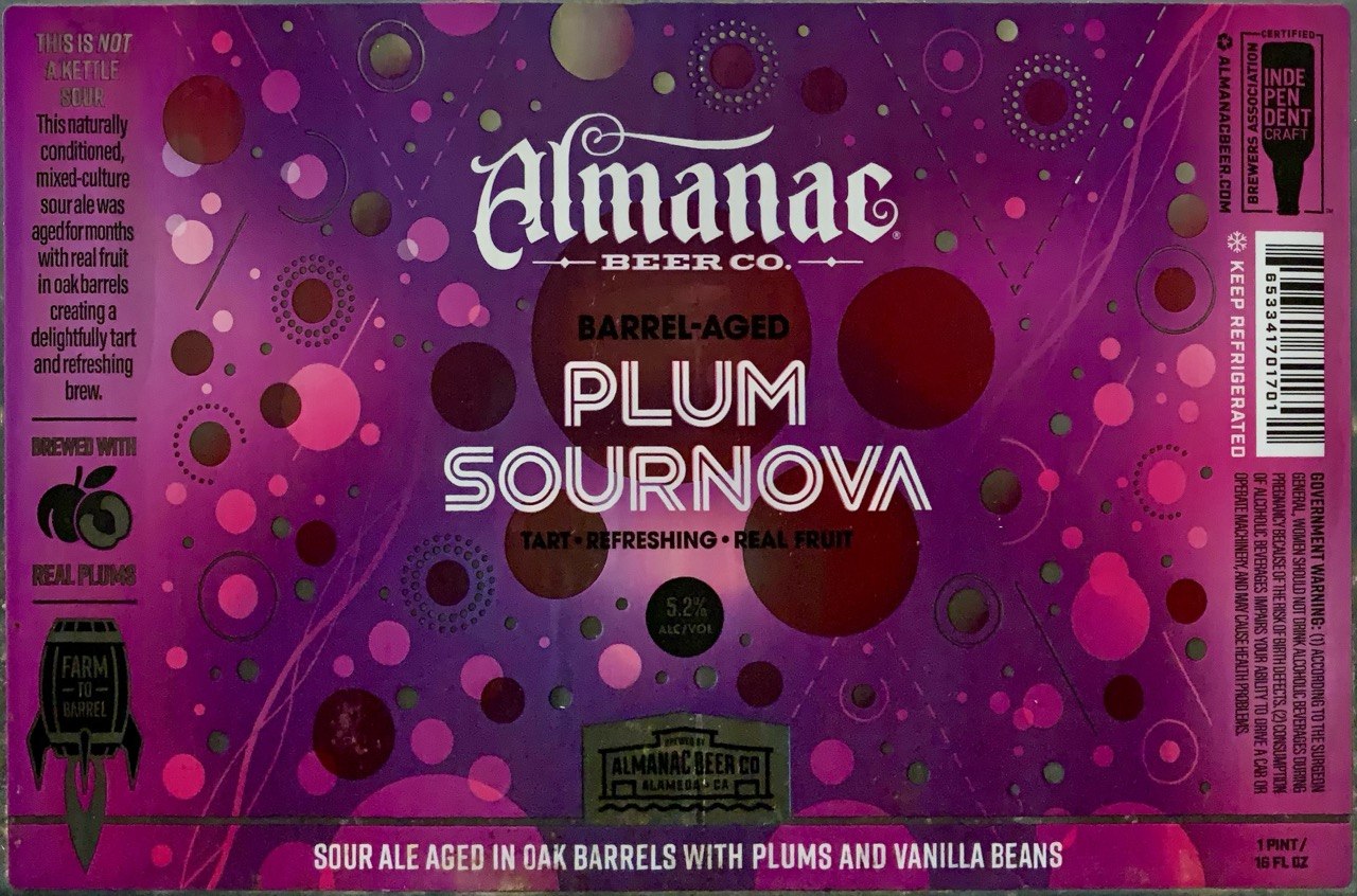Almanac Plum Sournova barrel-aged sour ale label panorama